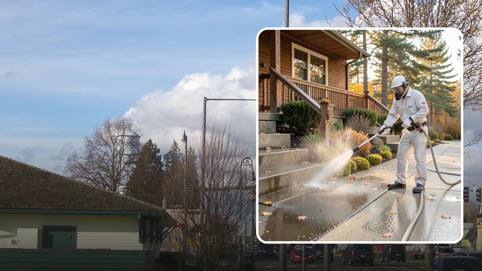 Exterior Stairs Cleaning in Marysville, Snohomish County, WA - We pressure wash exterior stairs to remove the moss and slick film that make outdoor steps hazardous in wet weather.