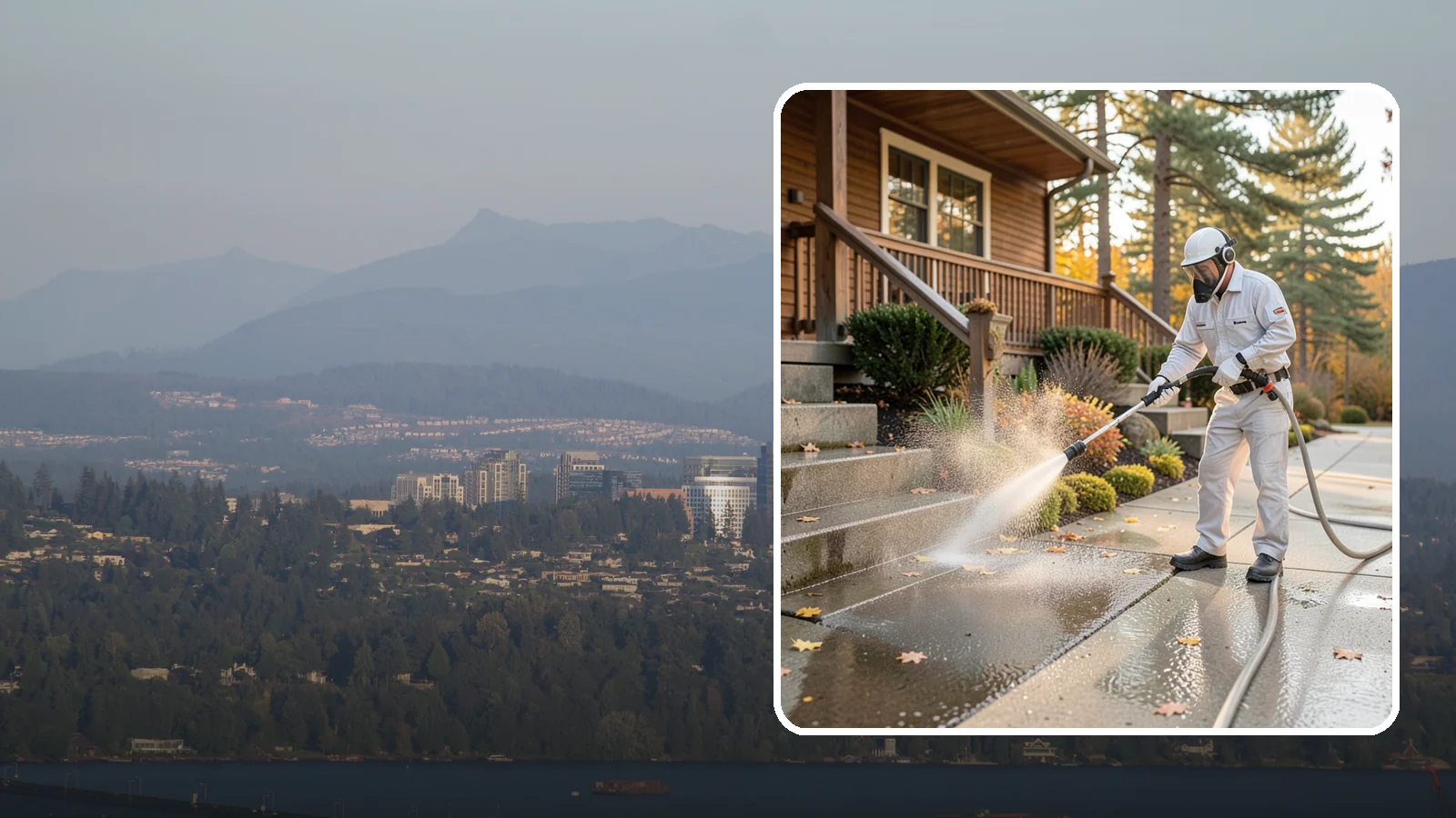 Exterior Stairs Cleaning in Medina, King County, WA - We pressure wash exterior stairs to remove the moss and slick film that make outdoor steps hazardous in wet weather.