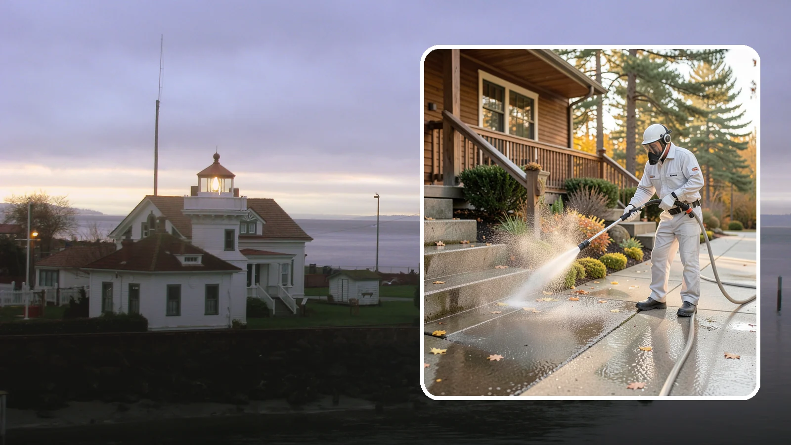 Exterior Stairs Cleaning in Mukilteo, Snohomish County, WA - We pressure wash exterior stairs to remove the moss and slick film that make outdoor steps hazardous in wet weather.