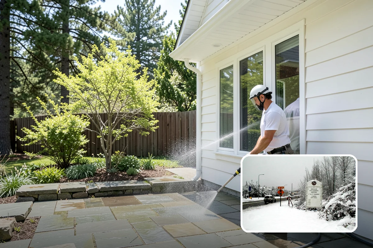 Exterior Stairs Cleaning in Newcastle, King County, WA - Restores traction by removing slick moss from treads