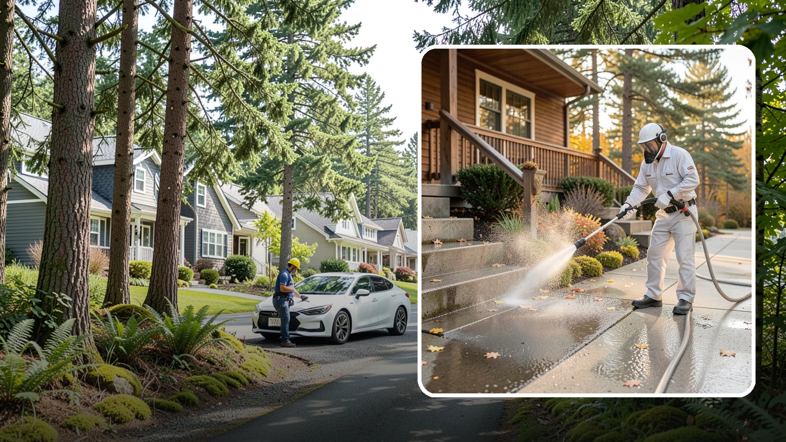 Exterior Stairs Cleaning in Normandy Park, King County, WA - We pressure wash exterior stairs to remove the moss and slick film that make outdoor steps hazardous in wet weather.