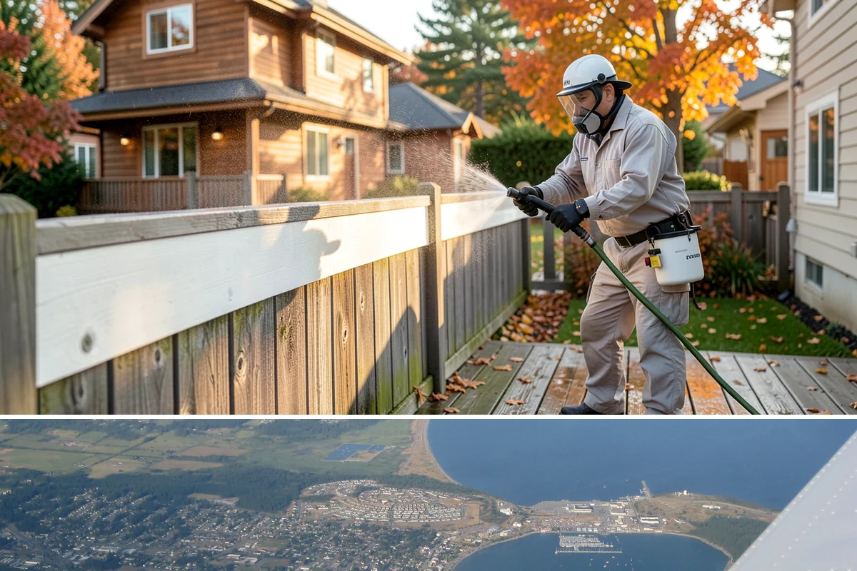 Exterior Stairs Cleaning in Oak Harbor, Island County, WA - Clean exterior stairs in fall and spring, the seasons when moss growth peaks and slip risk is highest.