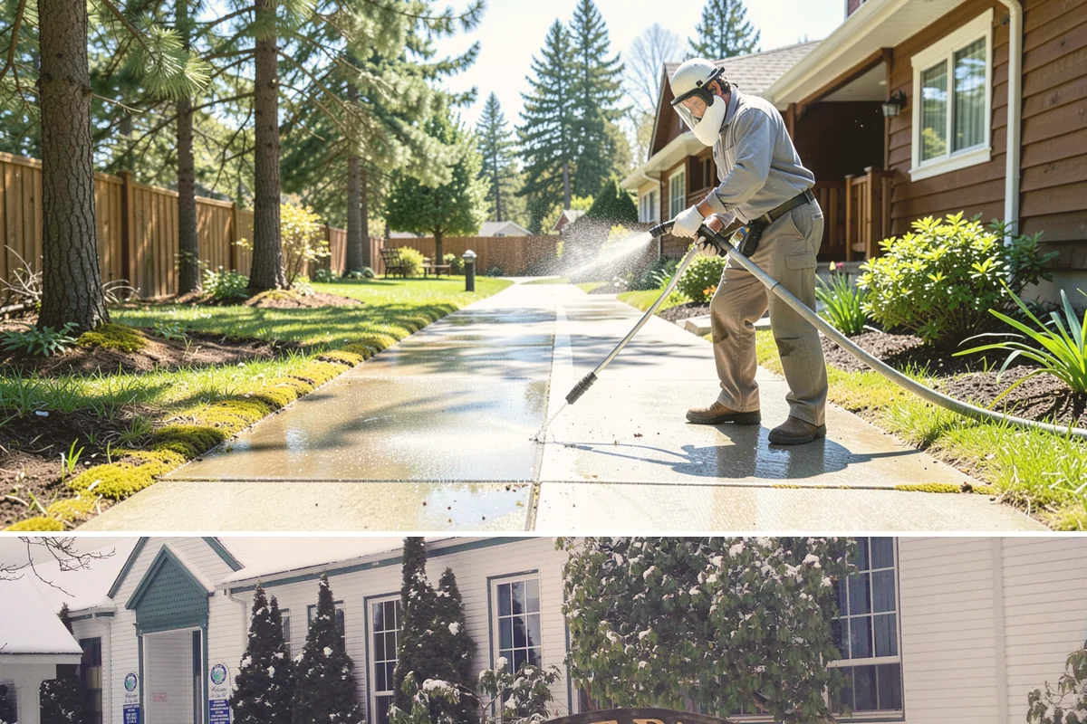 Exterior Stairs Cleaning in Pacific, King County, WA - Clean exterior stairs in fall and spring, the seasons when moss growth peaks and slip risk is highest.