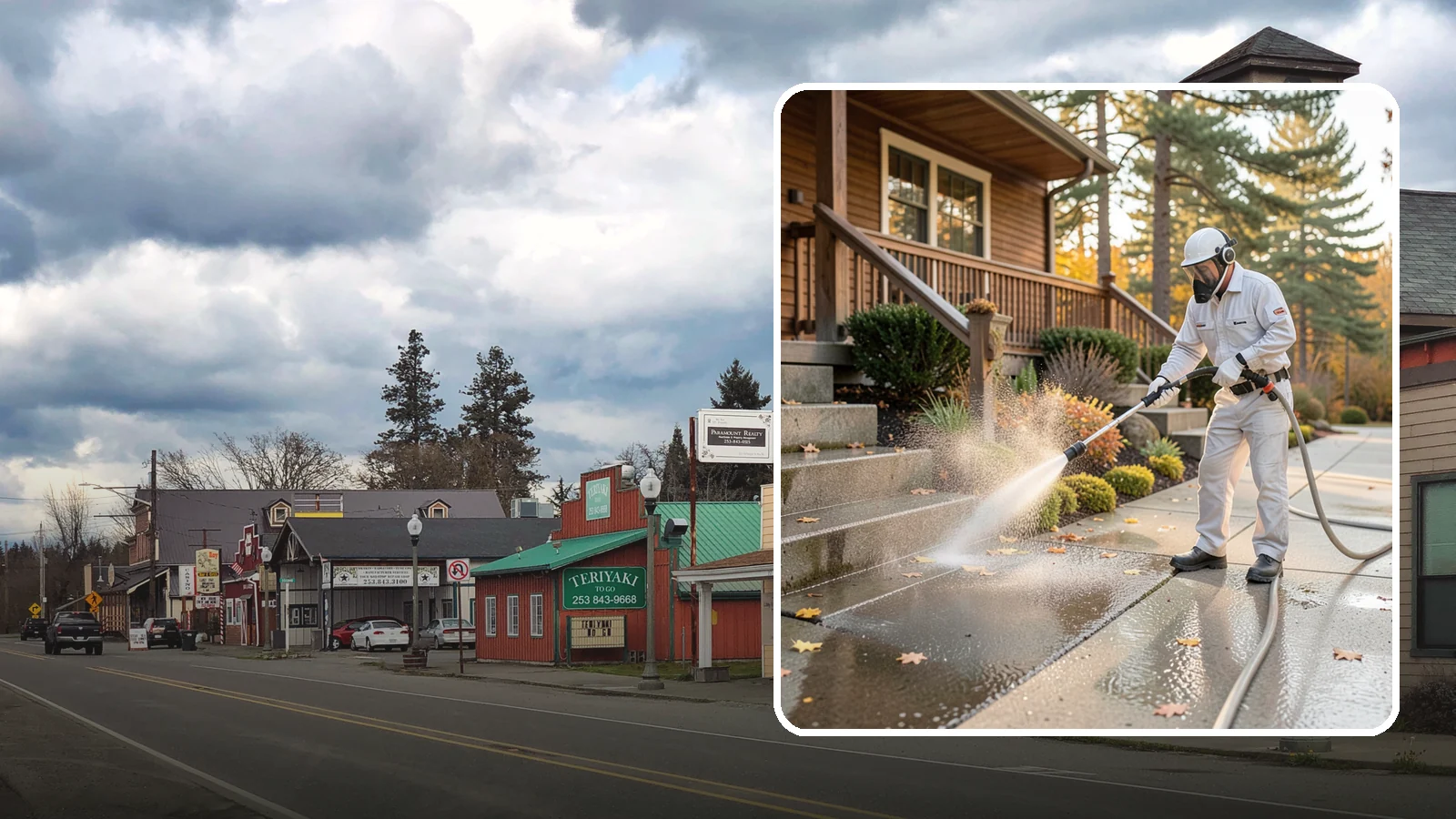 Exterior Stairs Cleaning in Roy, Pierce County, WA - We pressure wash exterior stairs to remove the moss and slick film that make outdoor steps hazardous in wet weather.