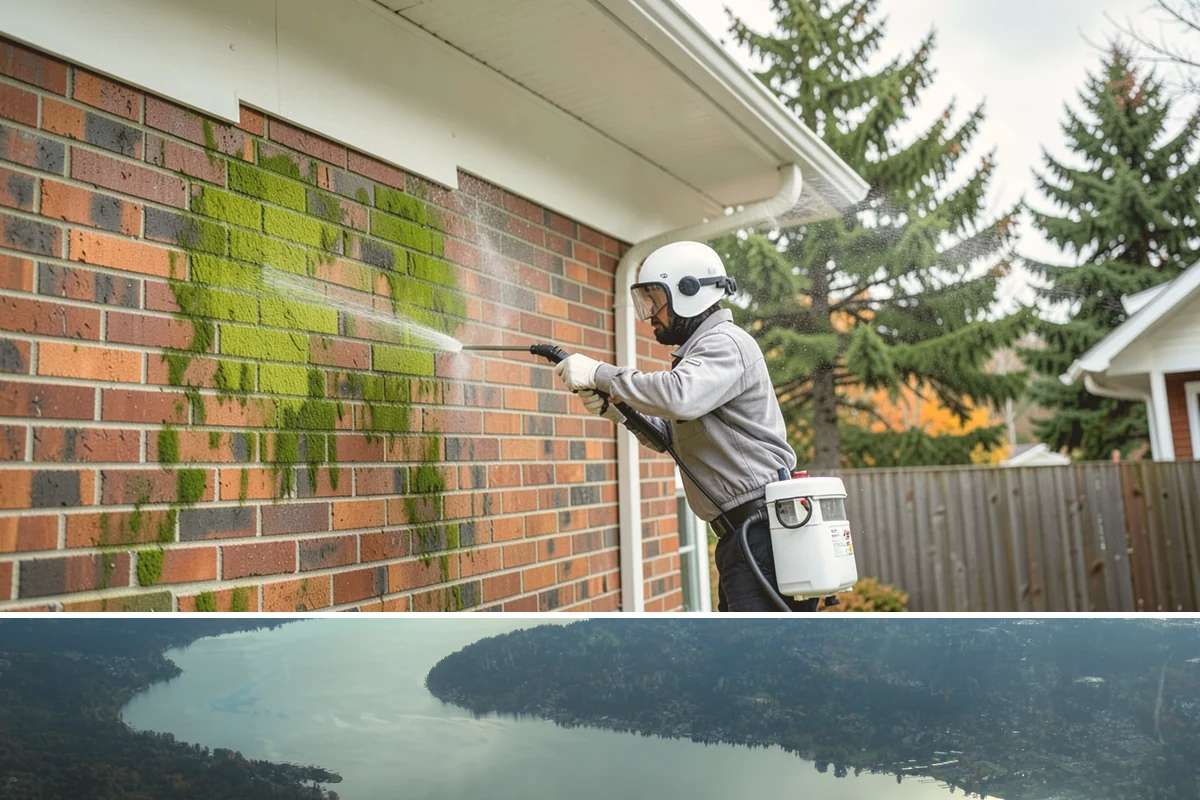 Exterior Stairs Cleaning in Sammamish, King County, WA - Clean exterior stairs in fall and spring, the seasons when moss growth peaks and slip risk is highest.