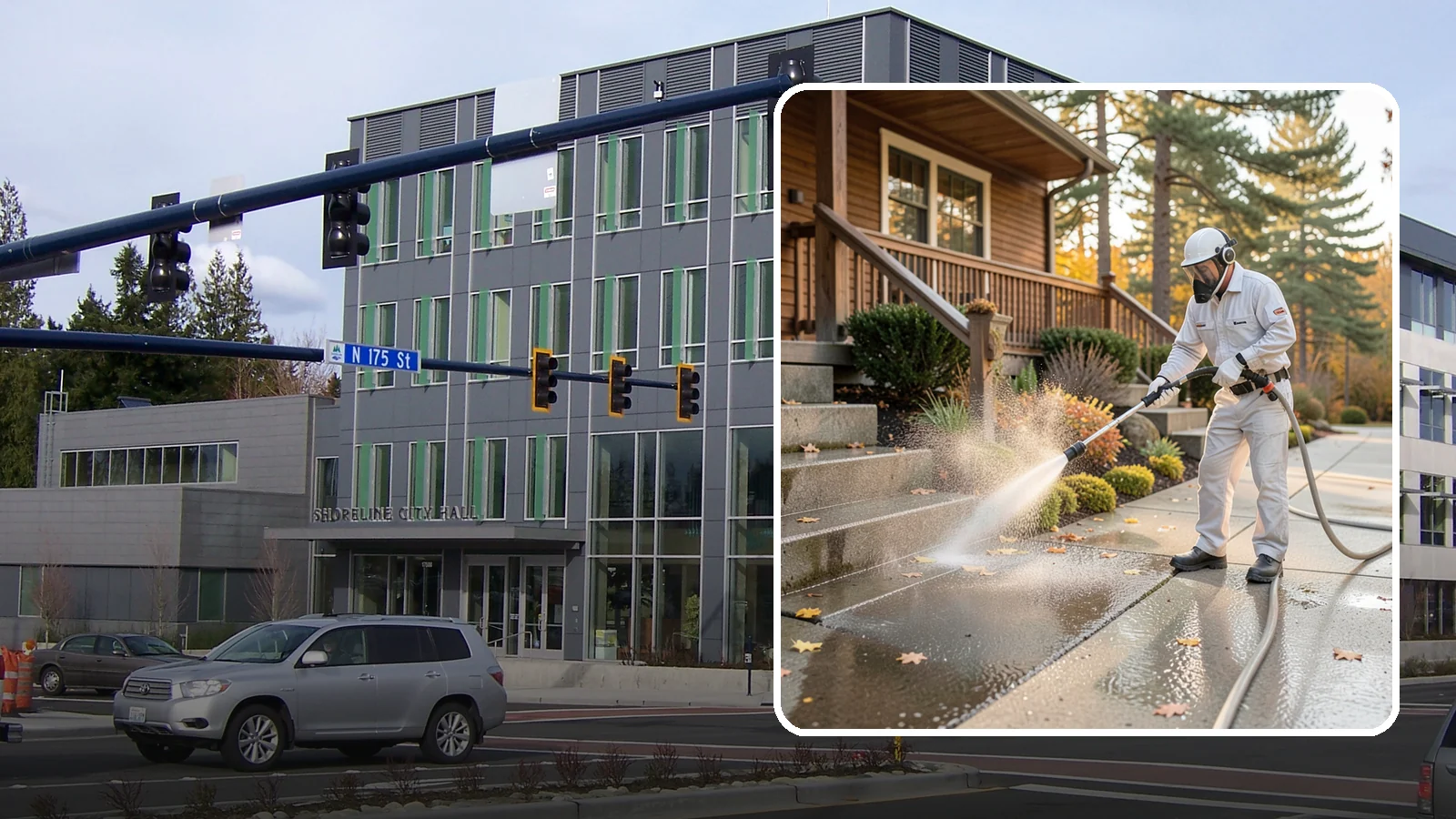Exterior Stairs Cleaning in Shoreline, King County, WA - We pressure wash exterior stairs to remove the moss and slick film that make outdoor steps hazardous in wet weather.