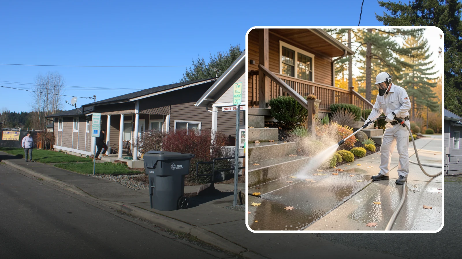 Exterior Stairs Cleaning in South Prairie, Pierce County, WA - We pressure wash exterior stairs to remove the moss and slick film that make outdoor steps hazardous in wet weather.