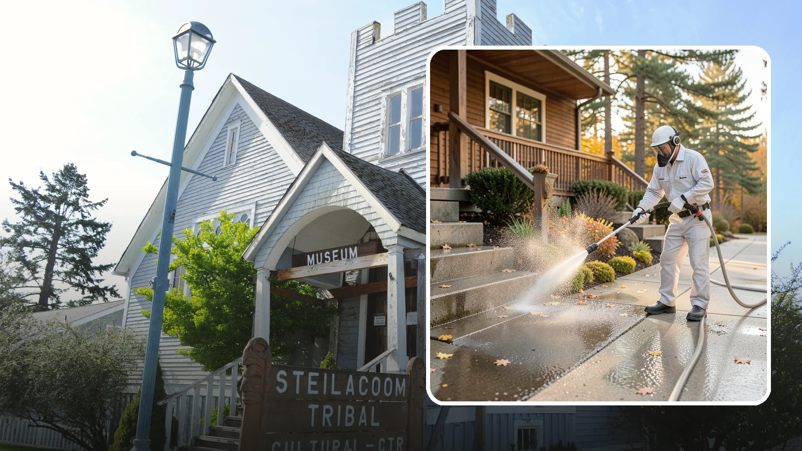 Exterior Stairs Cleaning in Steilacoom, Pierce County, WA - We pressure wash exterior stairs to remove the moss and slick film that make outdoor steps hazardous in wet weather.