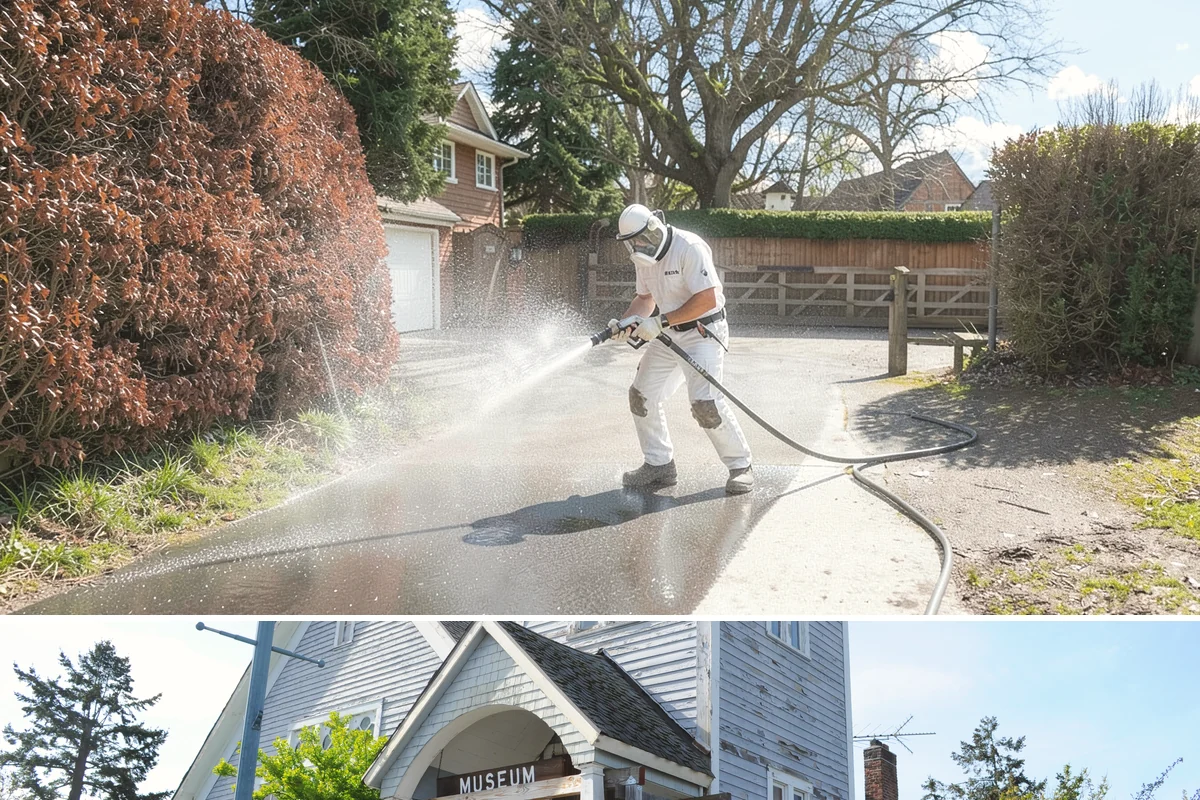Exterior Stairs Cleaning in Steilacoom, Pierce County, WA - Clean exterior stairs in fall and spring, the seasons when moss growth peaks and slip risk is highest.