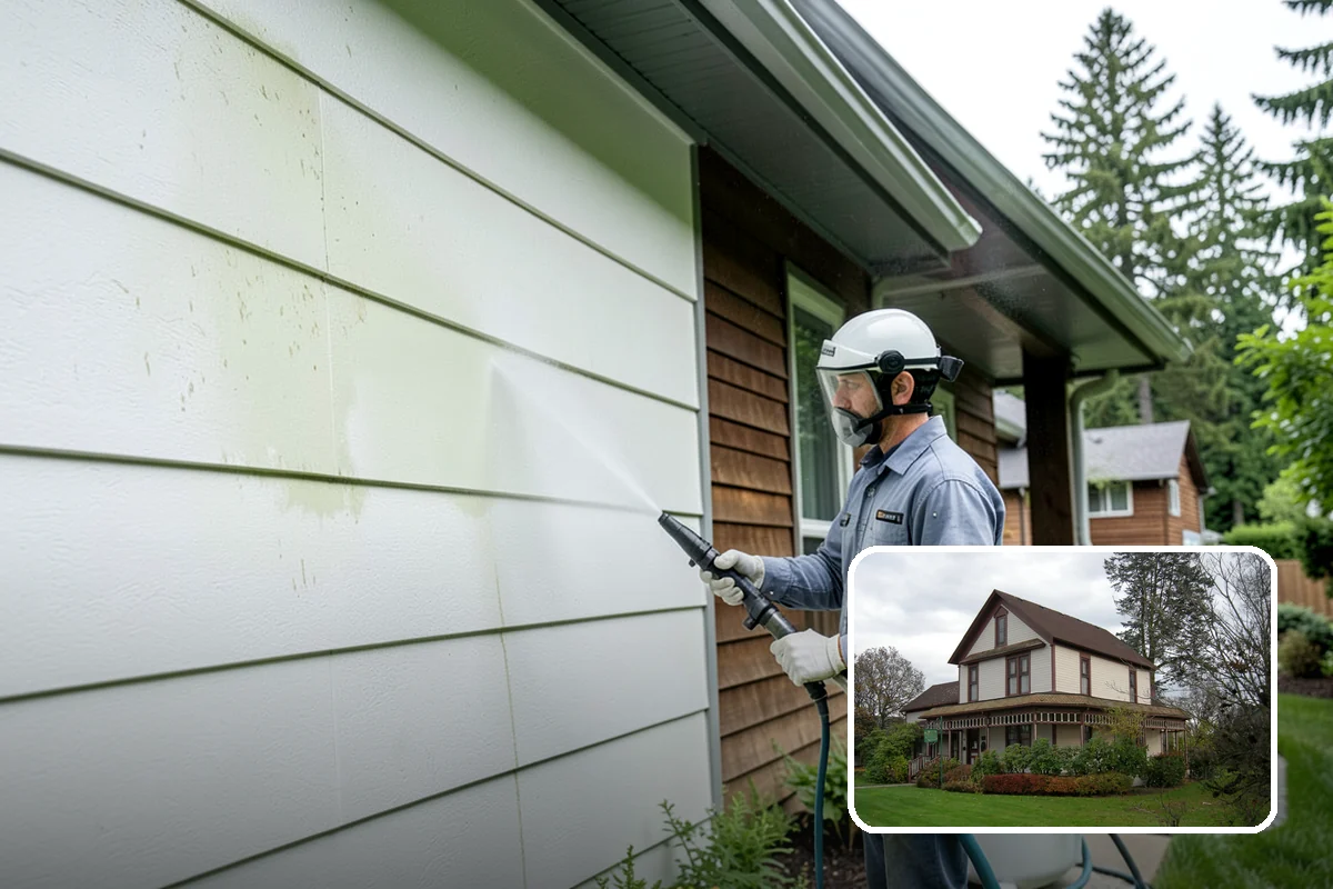 Exterior Stairs Cleaning in Sumner, Pierce County, WA - Restores traction by removing slick moss from treads