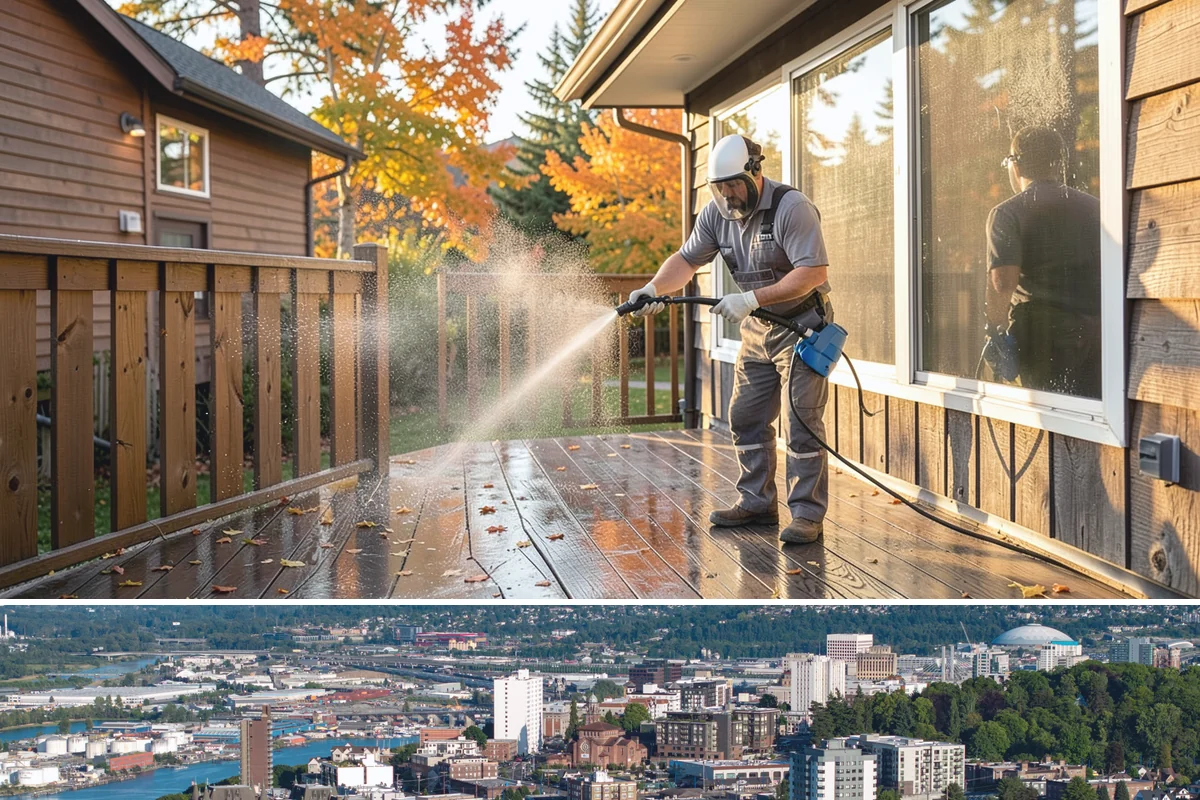 Exterior Stairs Cleaning in Tacoma, Pierce County, WA - Clean exterior stairs in fall and spring, the seasons when moss growth peaks and slip risk is highest.