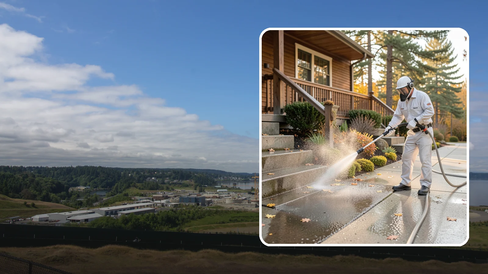 Exterior Stairs Cleaning in University Place, Pierce County, WA - We pressure wash exterior stairs to remove the moss and slick film that make outdoor steps hazardous in wet weather.