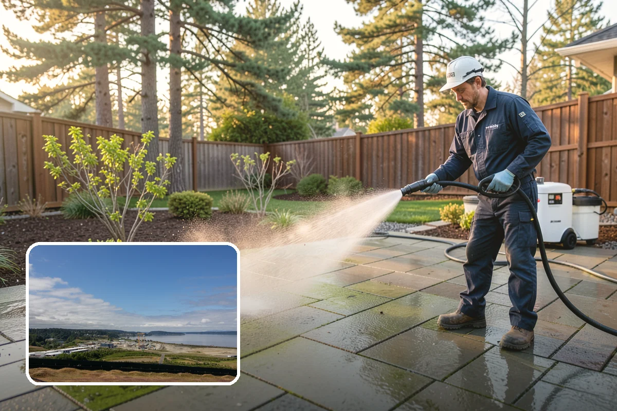 Exterior Stairs Cleaning in University Place, Pierce County, WA - Restores traction by removing slick moss from treads