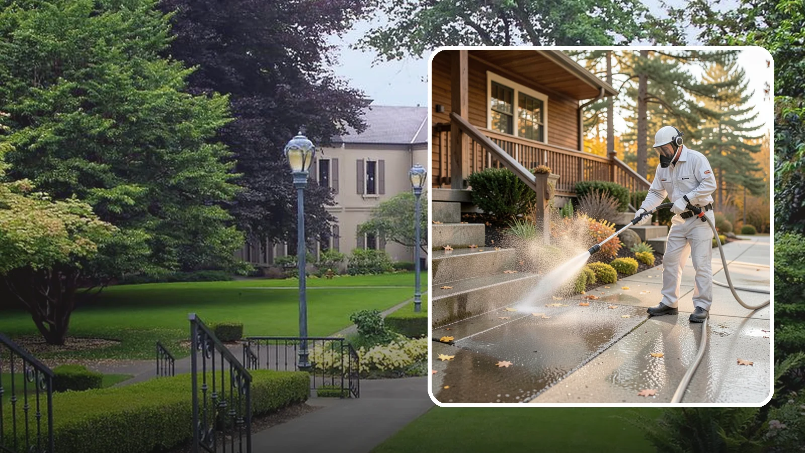 Exterior Stairs Cleaning in Woodinville, King County, WA - We pressure wash exterior stairs to remove the moss and slick film that make outdoor steps hazardous in wet weather.