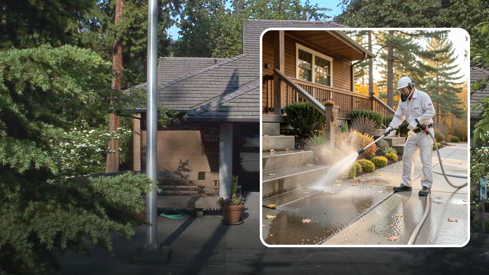 Exterior Stairs Cleaning in Yarrow Point, King County, WA - We pressure wash exterior stairs to remove the moss and slick film that make outdoor steps hazardous in wet weather.
