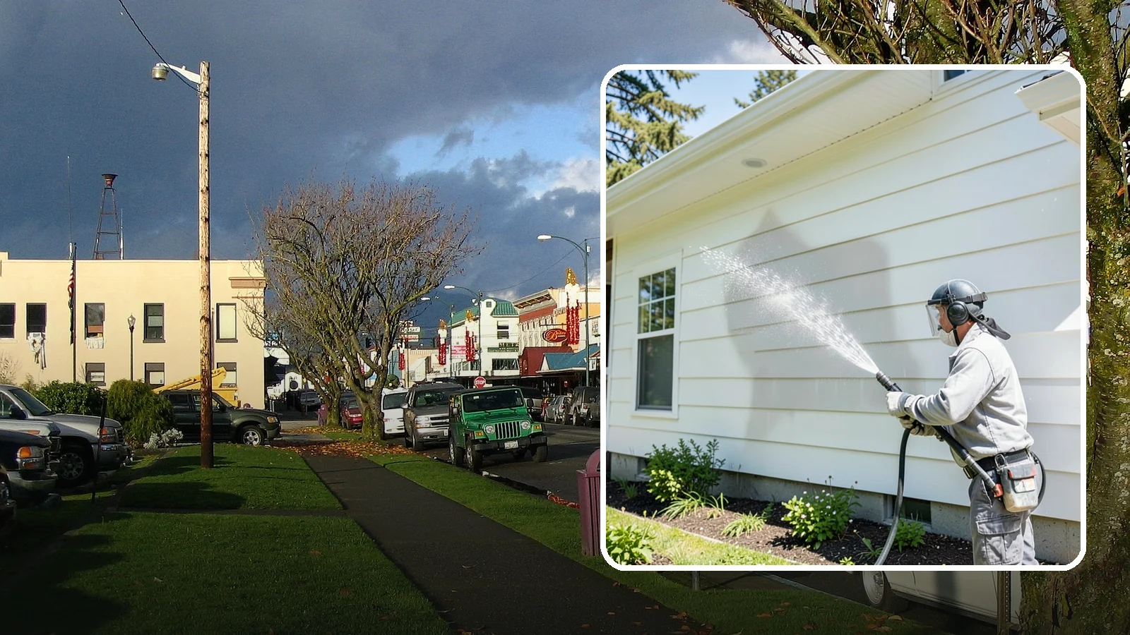 Exterior Wall Cleaning in Arlington, Snohomish County, WA - Exterior wall cleaning targets the flat wall surfaces where our region's rain leaves streaks, algae, and settled road film.