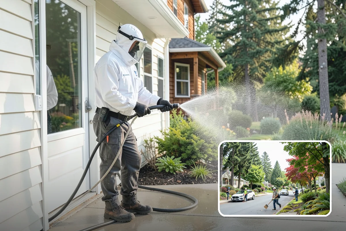 Exterior Wall Cleaning in Beaux Arts Village, King County, WA - Removes vertical rain streaks and water tracks