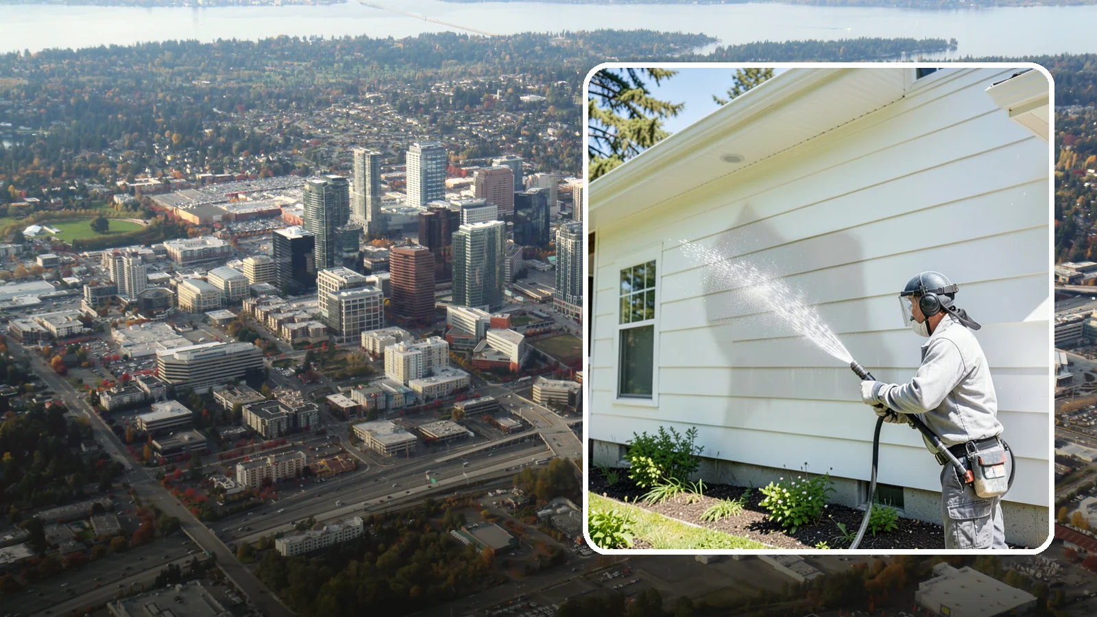 Exterior Wall Cleaning in Bellevue, King County, WA - Exterior wall cleaning targets the flat wall surfaces where our region's rain leaves streaks, algae, and settled road film.