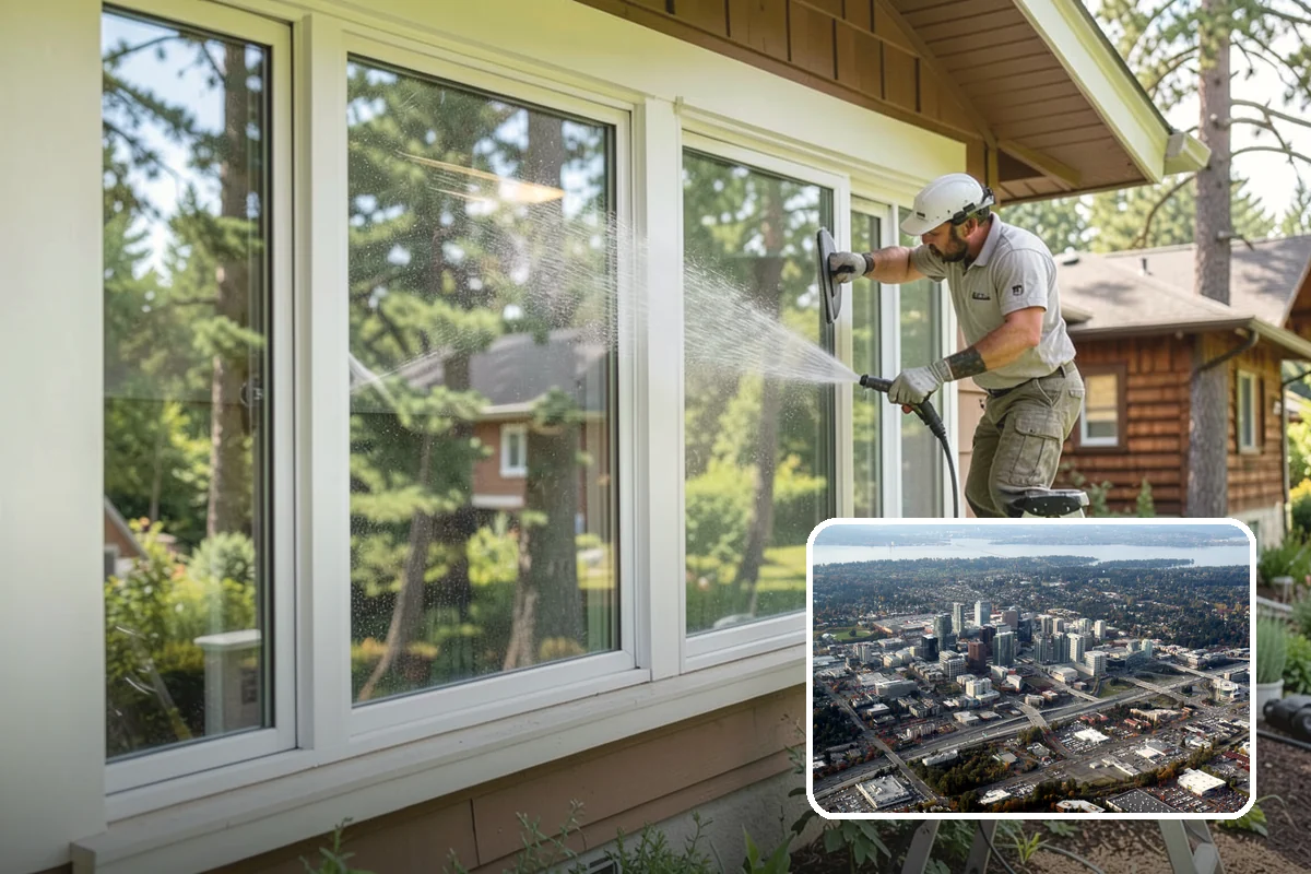 Exterior Wall Cleaning in Bellevue, King County, WA - Removes vertical rain streaks and water tracks