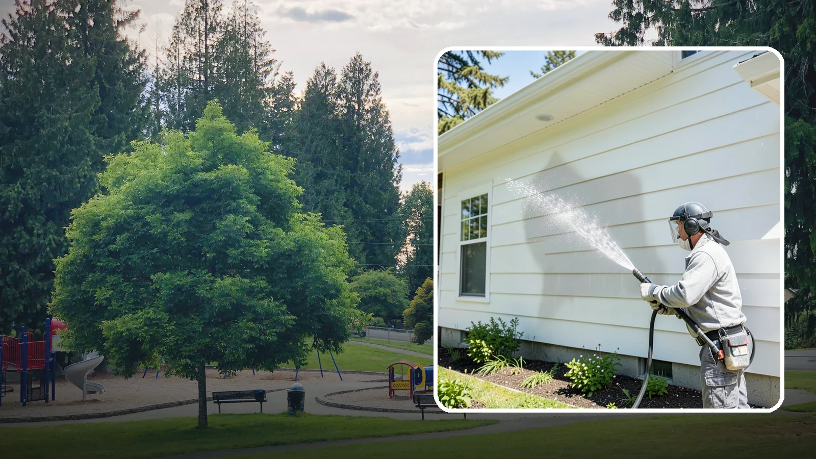 Exterior Wall Cleaning in Bonney Lake, Pierce County, WA - Exterior wall cleaning targets the flat wall surfaces where our region's rain leaves streaks, algae, and settled road film.