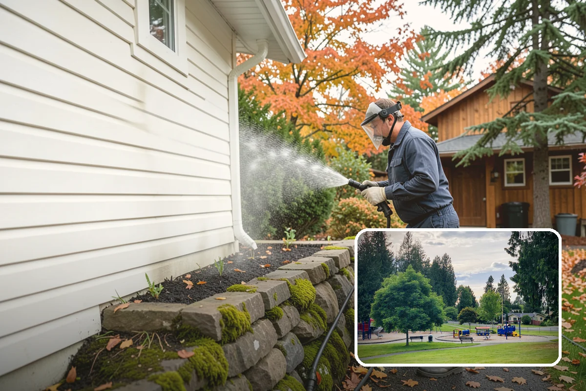 Exterior Wall Cleaning in Bonney Lake, Pierce County, WA - Removes vertical rain streaks and water tracks