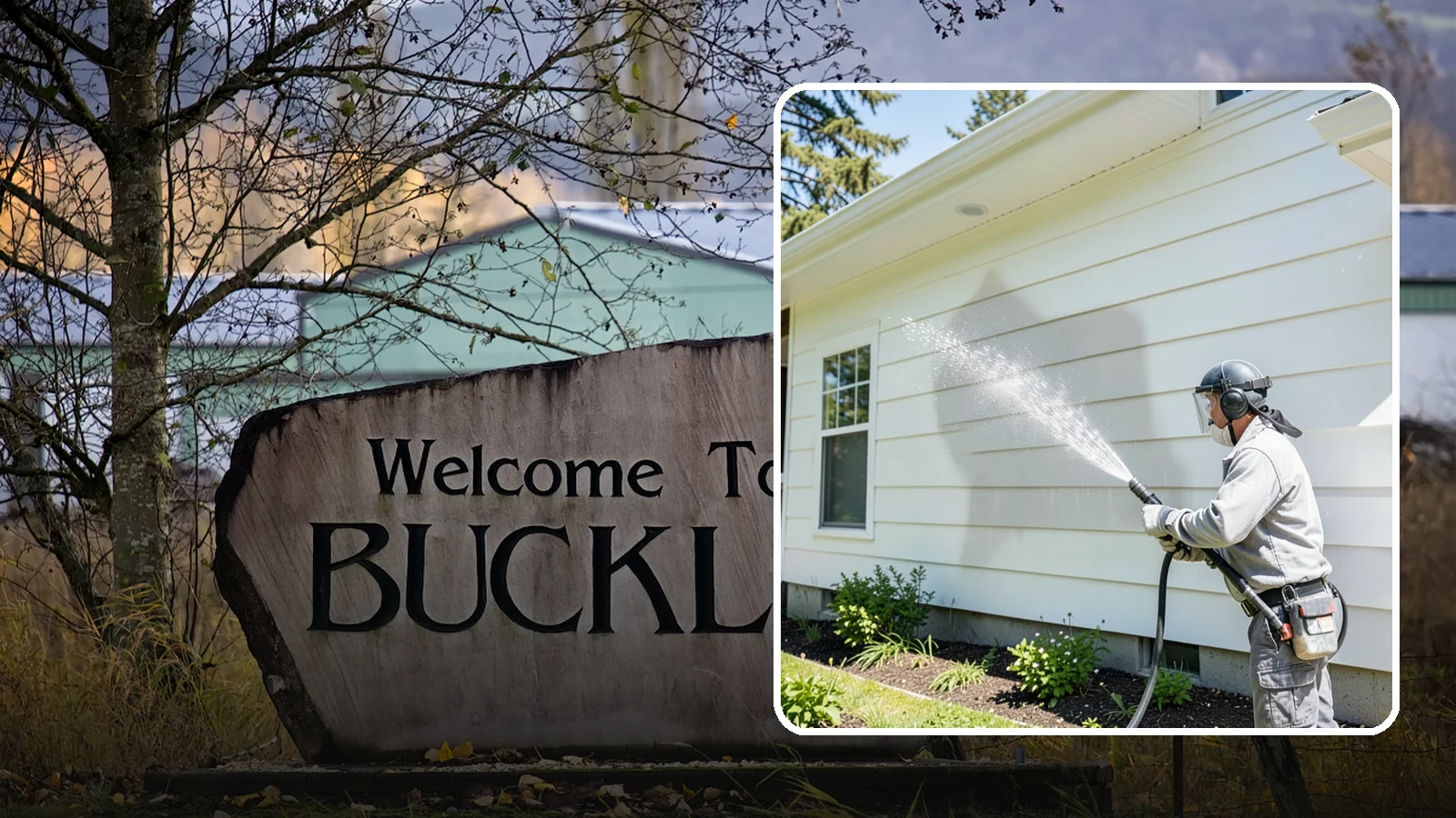 Exterior Wall Cleaning in Buckley, Pierce County, WA - Exterior wall cleaning targets the flat wall surfaces where our region's rain leaves streaks, algae, and settled road film.