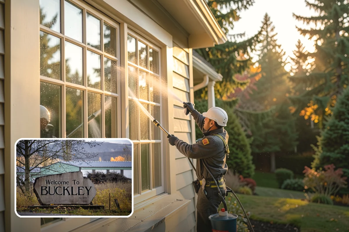 Exterior Wall Cleaning in Buckley, Pierce County, WA - Removes vertical rain streaks and water tracks
