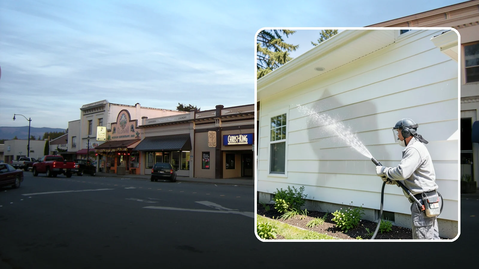 Exterior Wall Cleaning in Burlington, Skagit County, WA - Exterior wall cleaning targets the flat wall surfaces where our region's rain leaves streaks, algae, and settled road film.