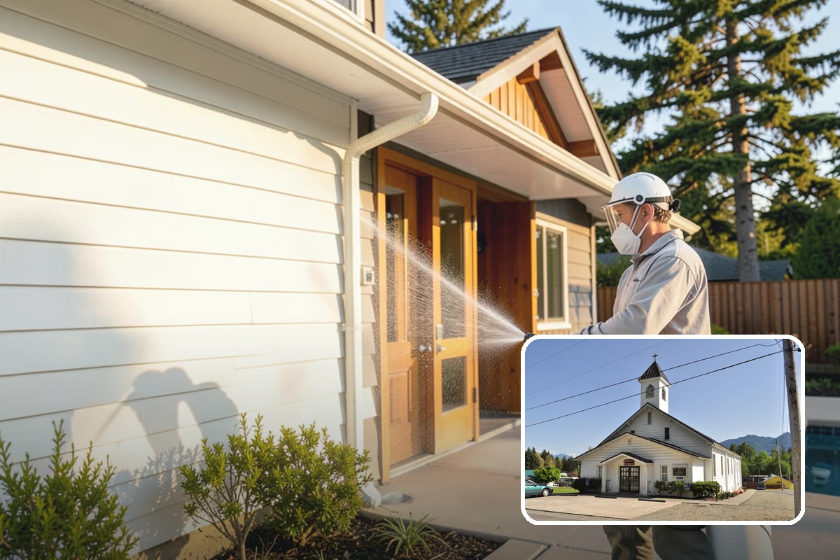 Exterior Wall Cleaning in Concrete, Skagit County, WA - Removes vertical rain streaks and water tracks