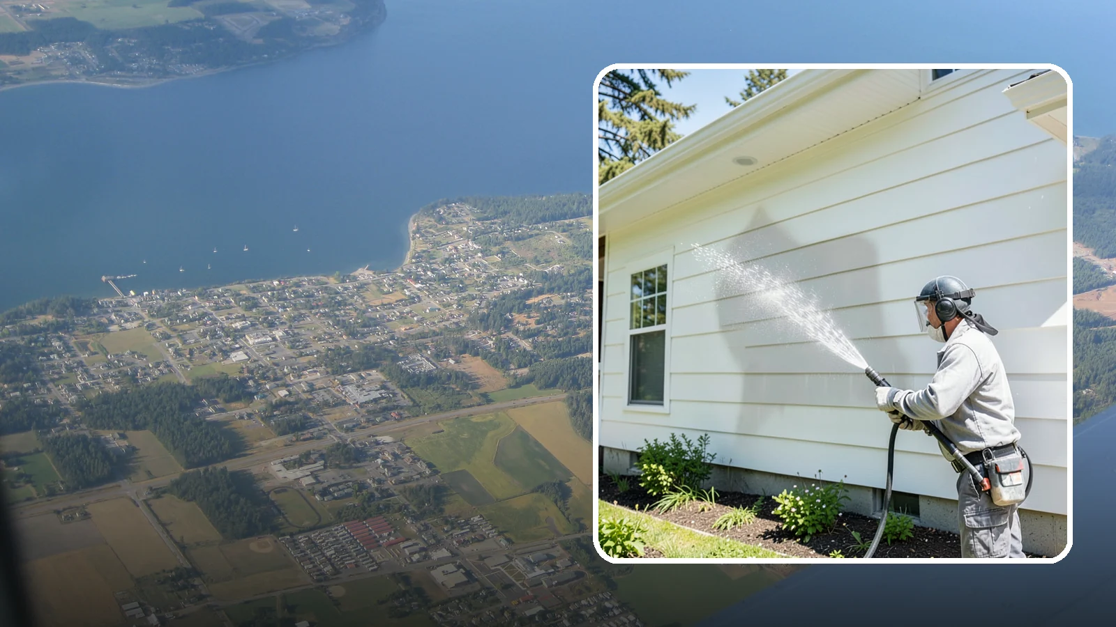 Exterior Wall Cleaning in Coupeville, Island County, WA - Exterior wall cleaning targets the flat wall surfaces where our region's rain leaves streaks, algae, and settled road film.
