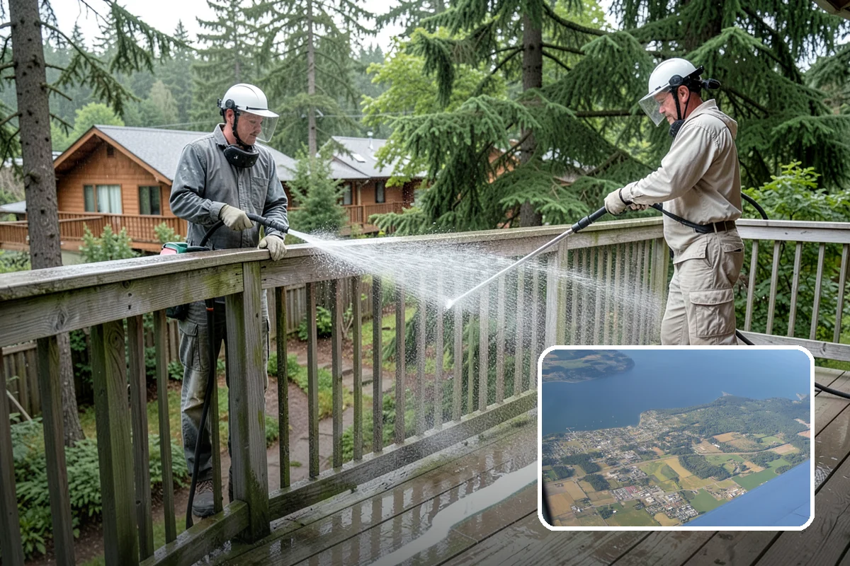 Exterior Wall Cleaning in Coupeville, Island County, WA - Removes vertical rain streaks and water tracks