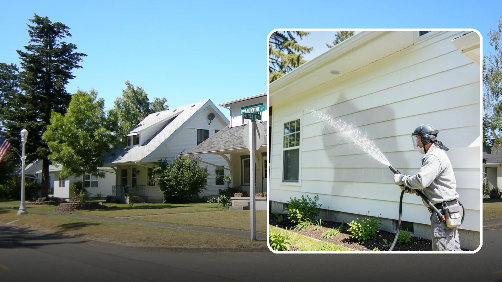 Exterior Wall Cleaning in DuPont, Pierce County, WA - Exterior wall cleaning targets the flat wall surfaces where our region's rain leaves streaks, algae, and settled road film.