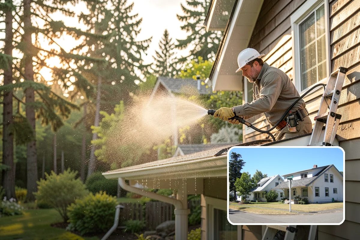 Exterior Wall Cleaning in DuPont, Pierce County, WA - Removes vertical rain streaks and water tracks