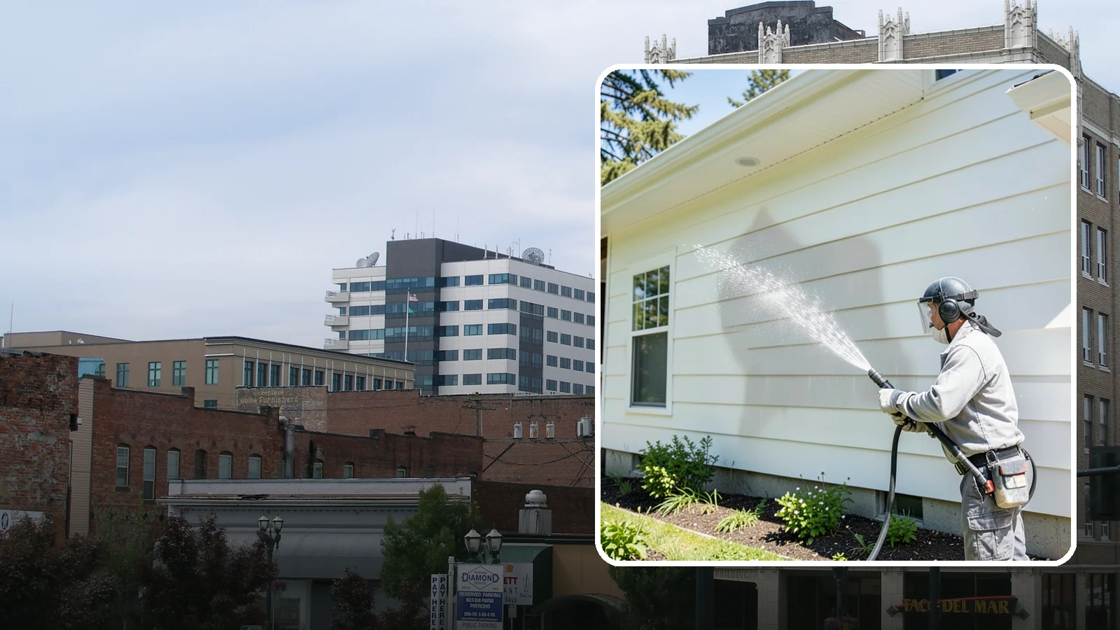 Exterior Wall Cleaning in Everett, Snohomish County, WA - Exterior wall cleaning targets the flat wall surfaces where our region's rain leaves streaks, algae, and settled road film.