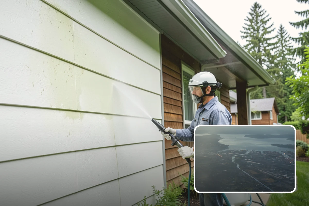 Exterior Wall Cleaning in Fife, Pierce County, WA - Removes vertical rain streaks and water tracks