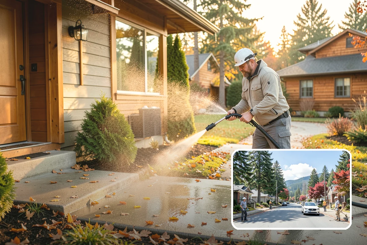 Exterior Wall Cleaning in Hunts Point, King County, WA - Removes vertical rain streaks and water tracks
