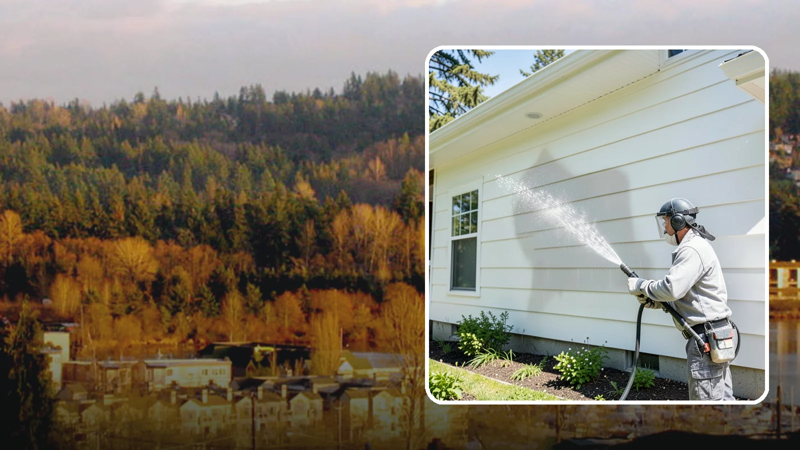 Exterior Wall Cleaning in Kenmore, King County, WA - Exterior wall cleaning targets the flat wall surfaces where our region's rain leaves streaks, algae, and settled road film.