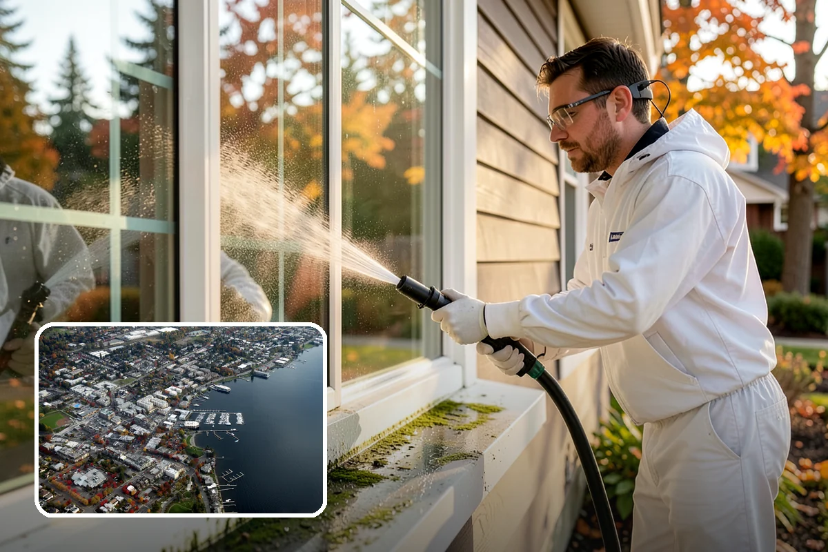 Exterior Wall Cleaning in Kirkland, King County, WA - Removes vertical rain streaks and water tracks