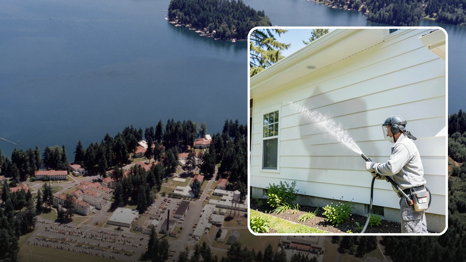 Exterior Wall Cleaning in Lakewood, Pierce County, WA - Exterior wall cleaning targets the flat wall surfaces where our region's rain leaves streaks, algae, and settled road film.