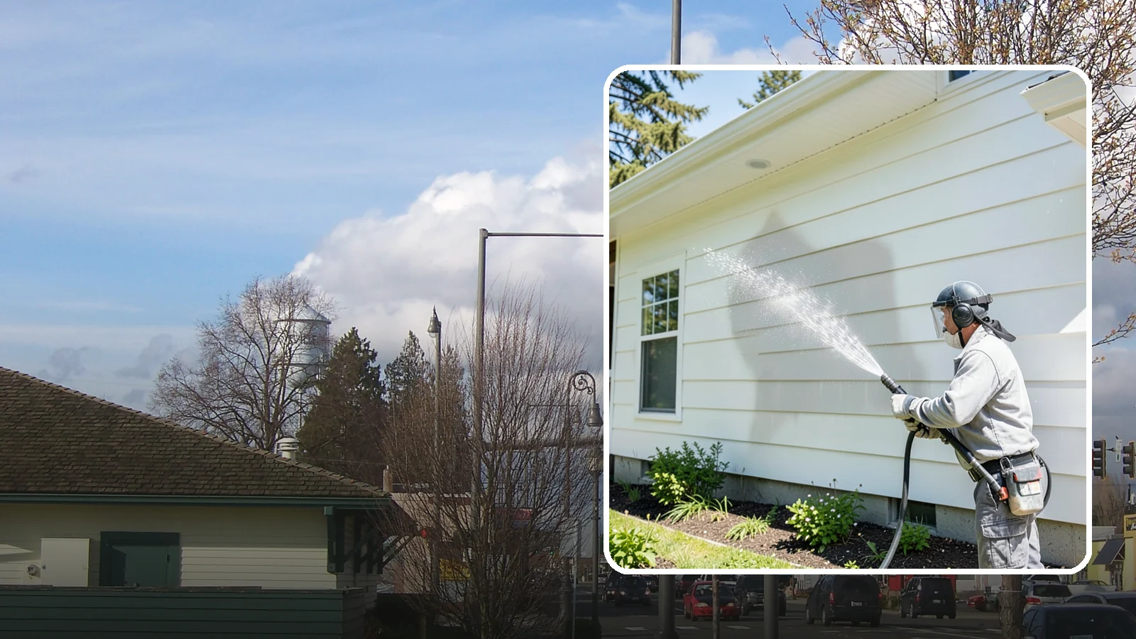 Exterior Wall Cleaning in Marysville, Snohomish County, WA - Exterior wall cleaning targets the flat wall surfaces where our region's rain leaves streaks, algae, and settled road film.