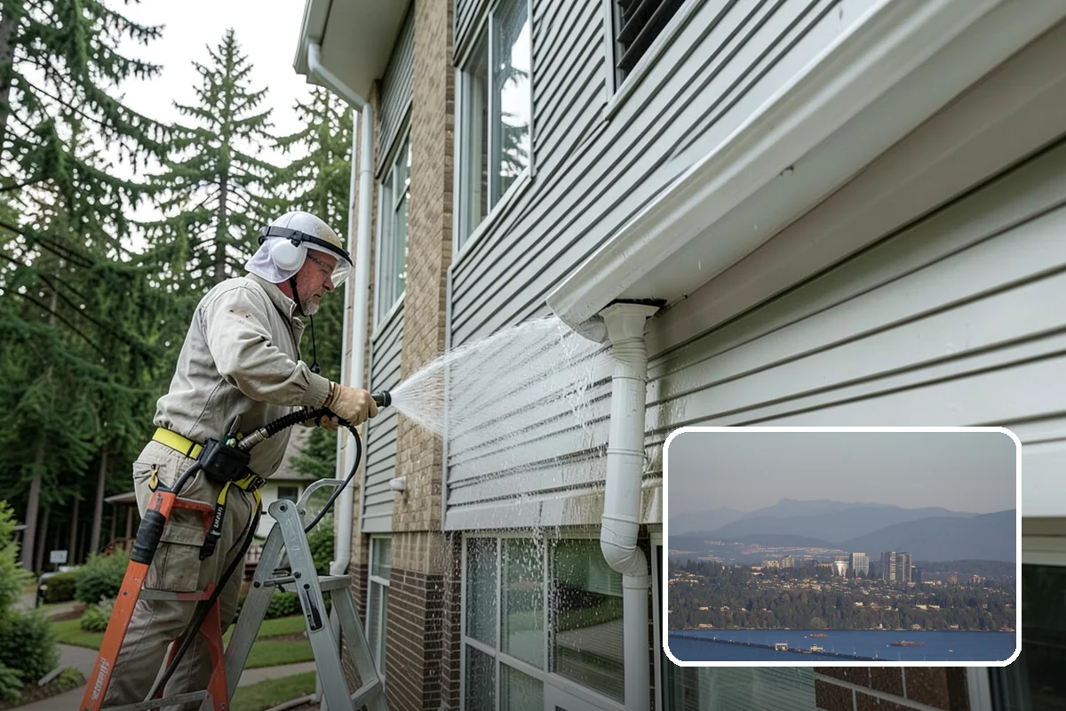 Exterior Wall Cleaning in Medina, King County, WA - Removes vertical rain streaks and water tracks