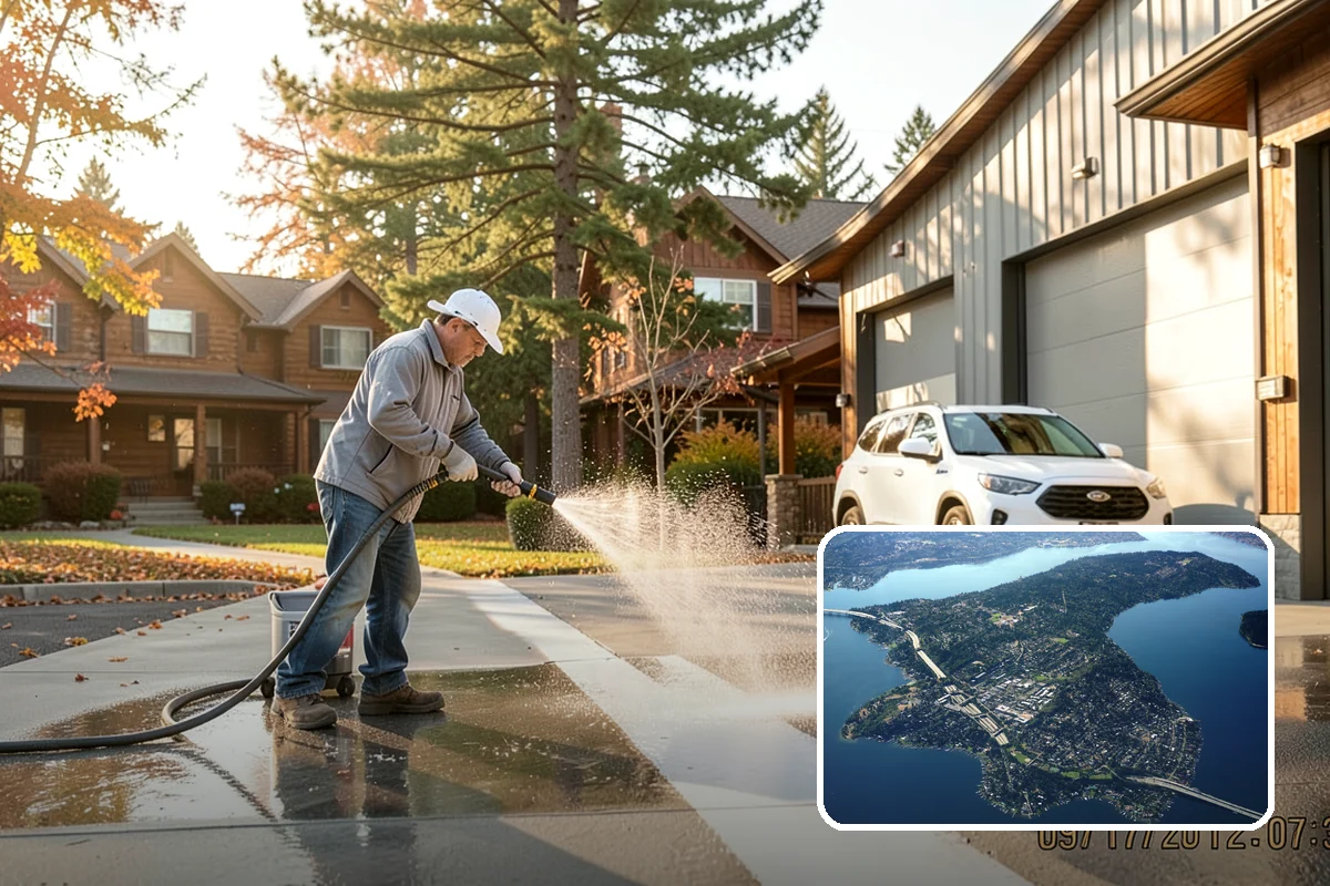 Exterior Wall Cleaning in Mercer Island, King County, WA - Removes vertical rain streaks and water tracks