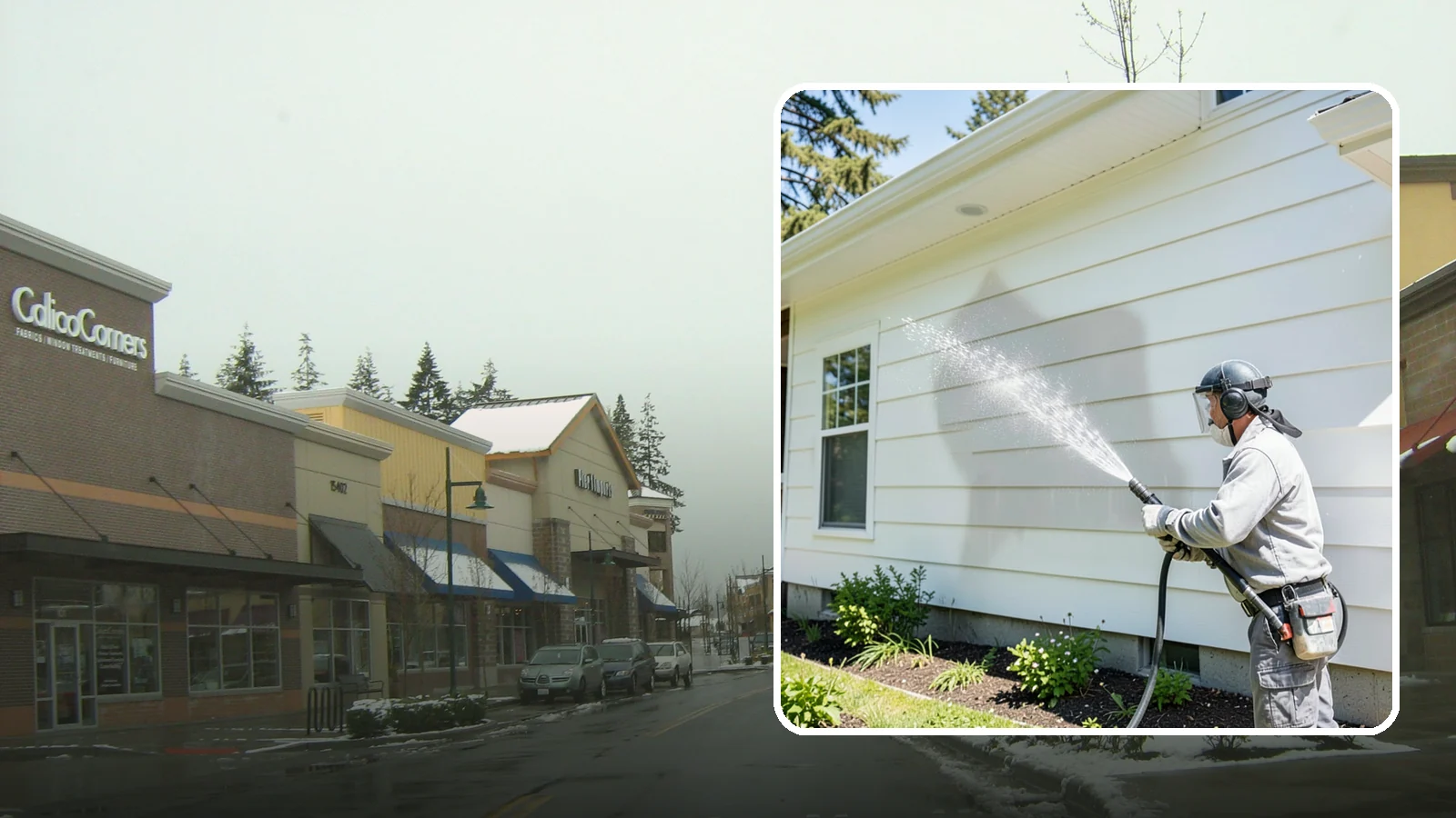 Exterior Wall Cleaning in Mill Creek, Snohomish County, WA - Exterior wall cleaning targets the flat wall surfaces where our region's rain leaves streaks, algae, and settled road film.