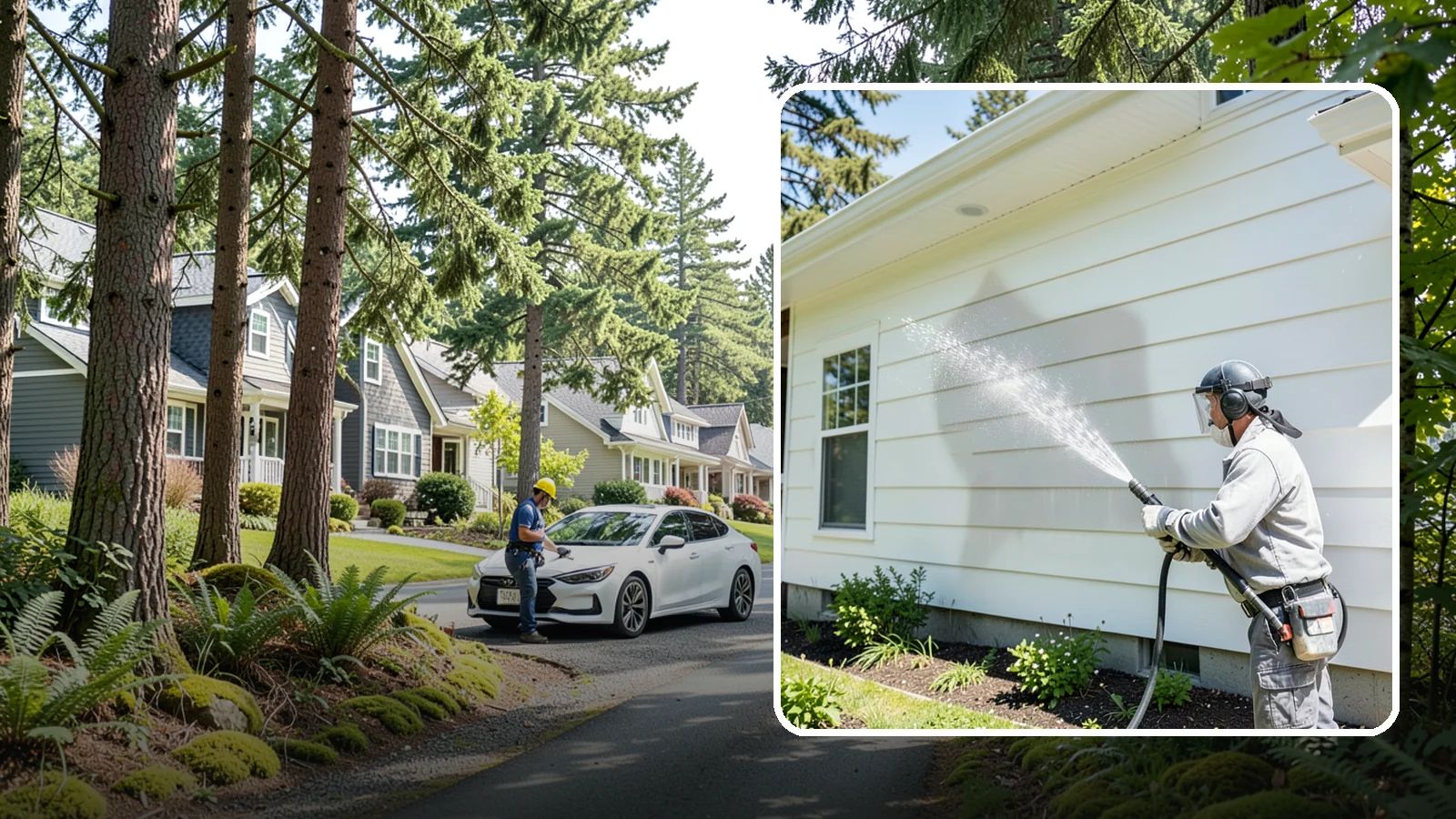 Exterior Wall Cleaning in Normandy Park, King County, WA - Exterior wall cleaning targets the flat wall surfaces where our region's rain leaves streaks, algae, and settled road film.