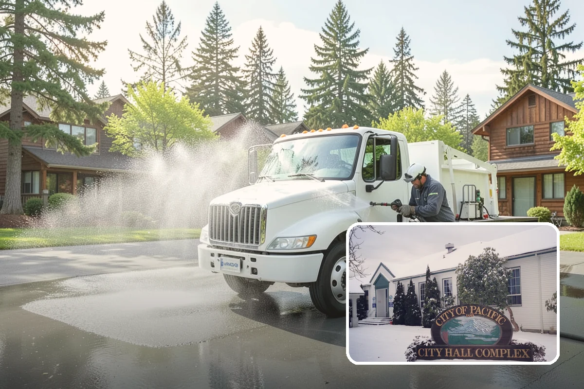 Exterior Wall Cleaning in Pacific, King County, WA - Removes vertical rain streaks and water tracks