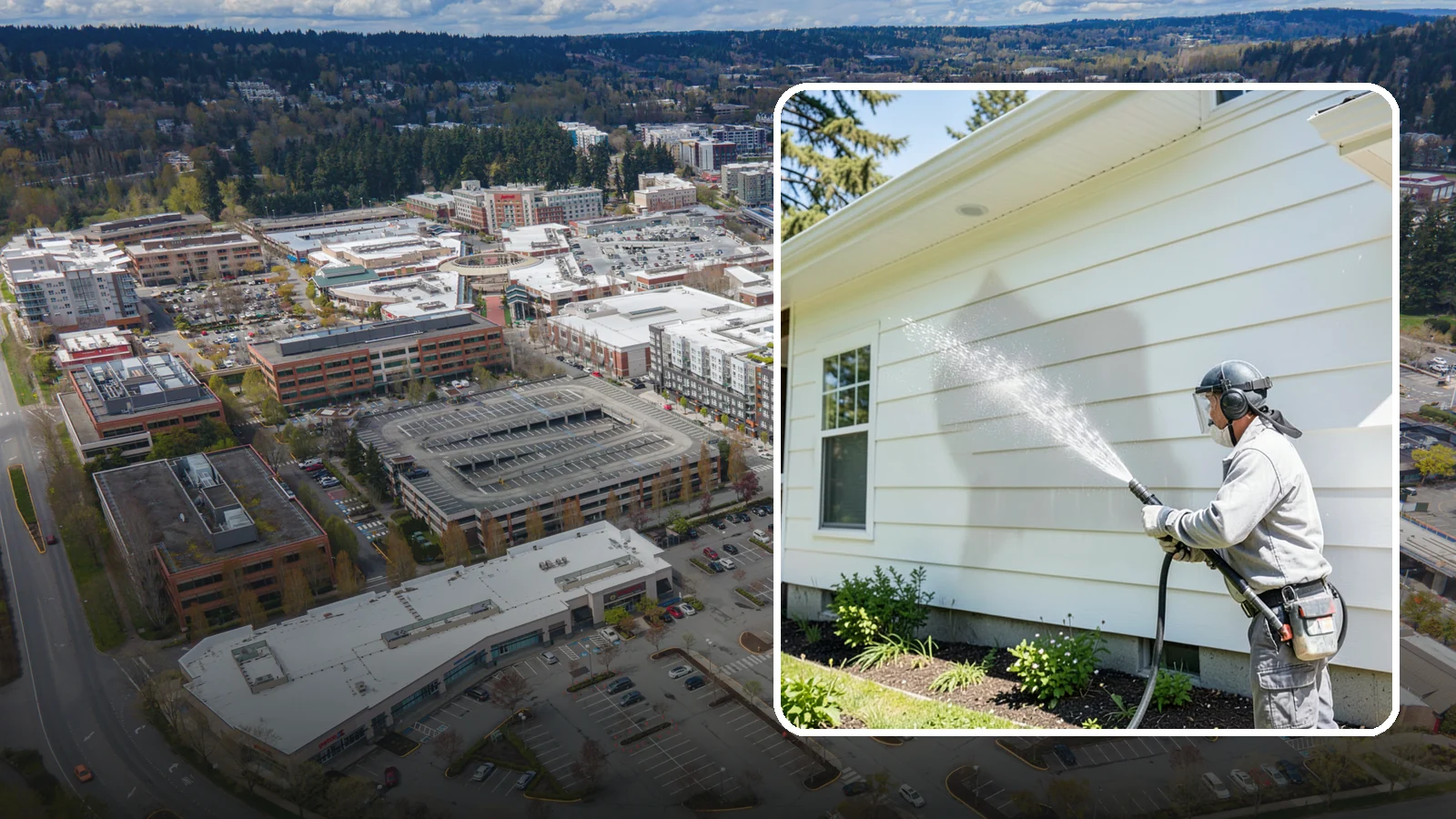 Exterior Wall Cleaning in Redmond, King County, WA - Exterior wall cleaning targets the flat wall surfaces where our region's rain leaves streaks, algae, and settled road film.