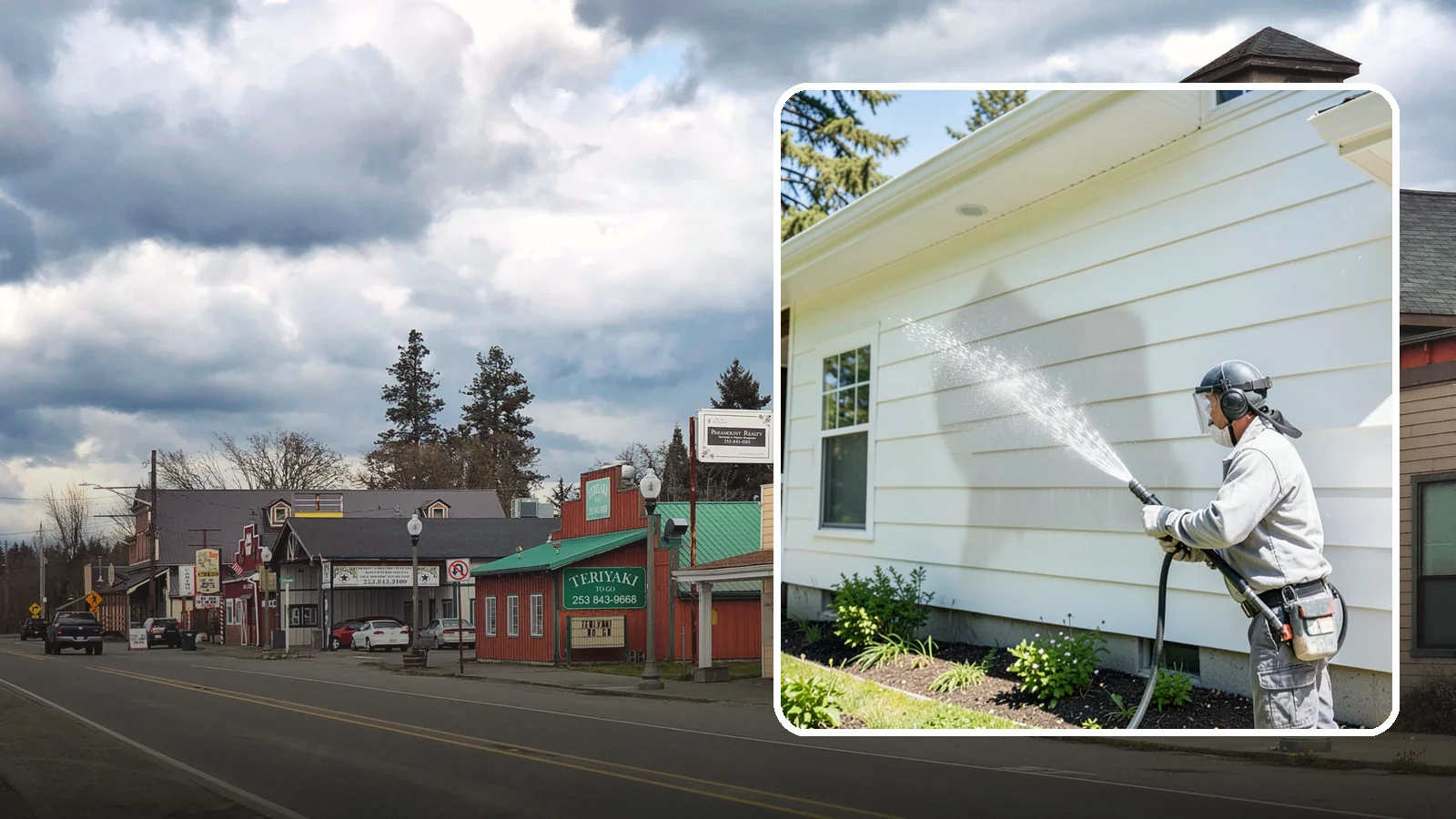Exterior Wall Cleaning in Roy, Pierce County, WA - Exterior wall cleaning targets the flat wall surfaces where our region's rain leaves streaks, algae, and settled road film.
