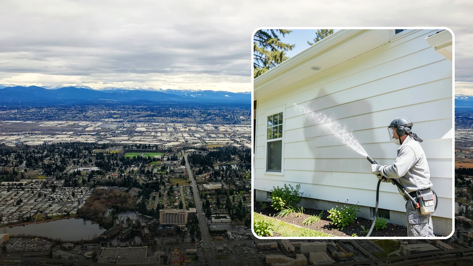 Exterior Wall Cleaning in SeaTac, King County, WA - Exterior wall cleaning targets the flat wall surfaces where our region's rain leaves streaks, algae, and settled road film.