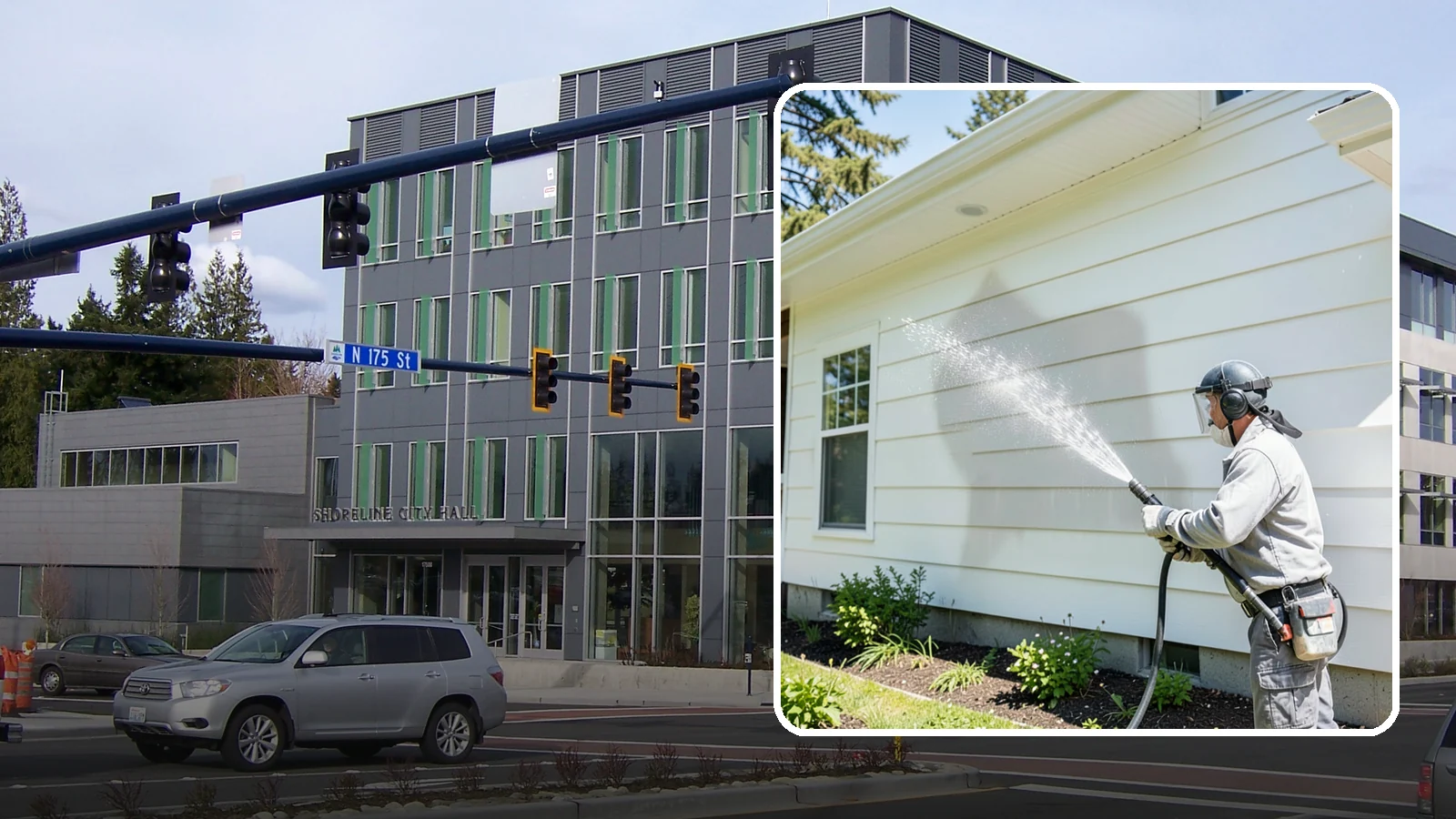 Exterior Wall Cleaning in Shoreline, King County, WA - Exterior wall cleaning targets the flat wall surfaces where our region's rain leaves streaks, algae, and settled road film.
