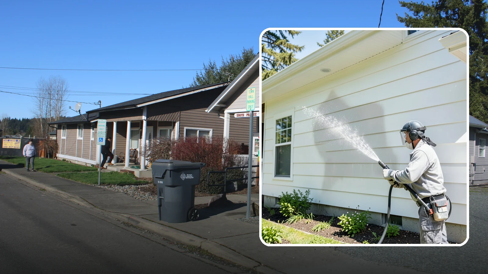 Exterior Wall Cleaning in South Prairie, Pierce County, WA - Exterior wall cleaning targets the flat wall surfaces where our region's rain leaves streaks, algae, and settled road film.